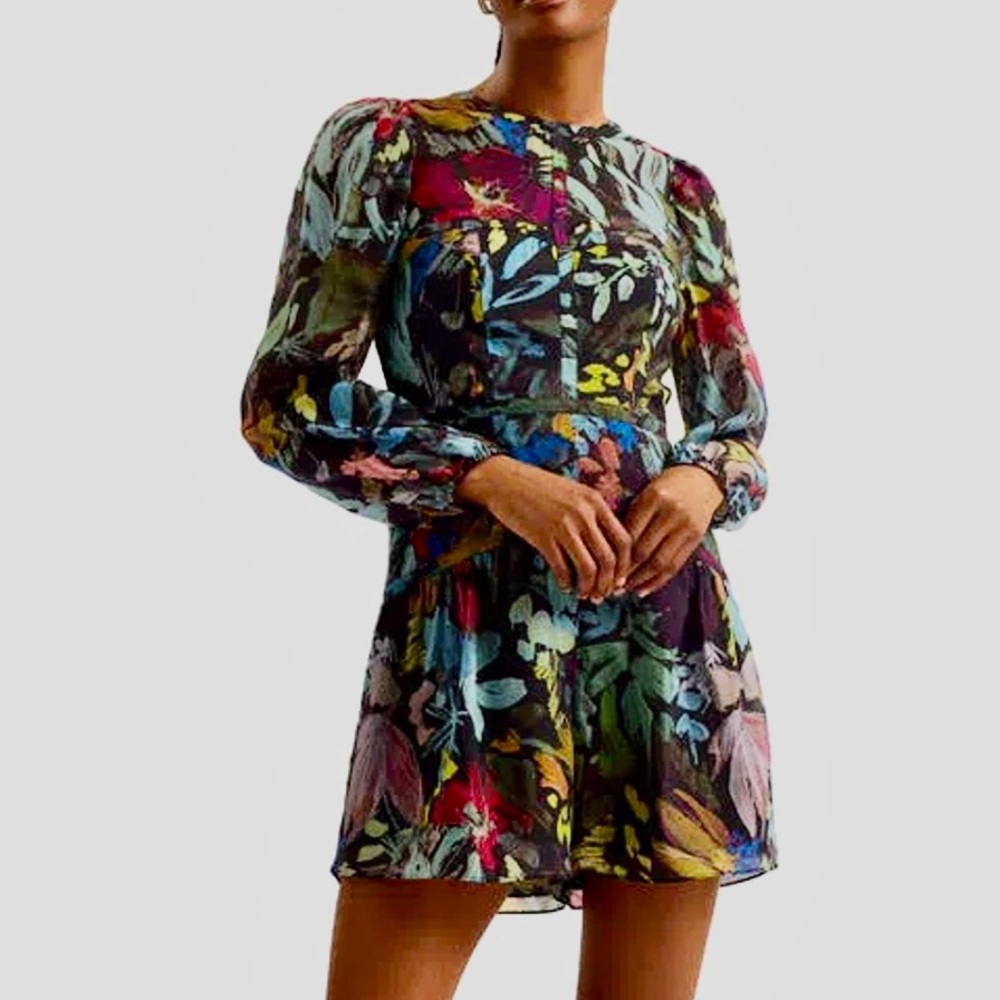 Ted Baker METAYA FLORAL LONG SLEEVE ROMPER IN BLACK